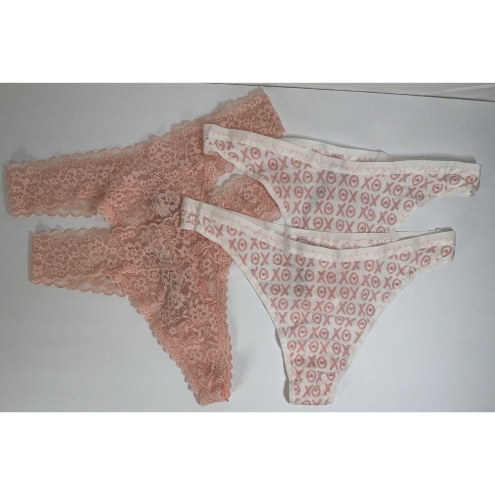 NWT Lot 4 Pairs Victoria's Secret Thong String Panties Underwear Lace Cotton XL